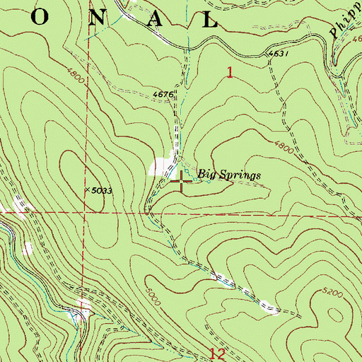 Topographic Map of Big Springs, OR