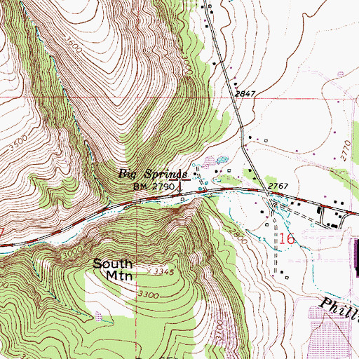 Topographic Map of Big Springs, OR