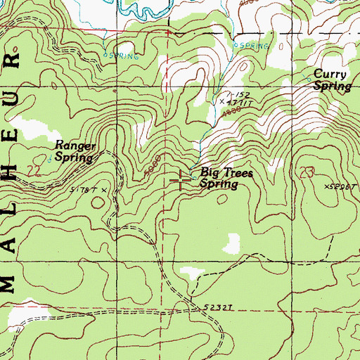 Topographic Map of Big Trees Spring, OR