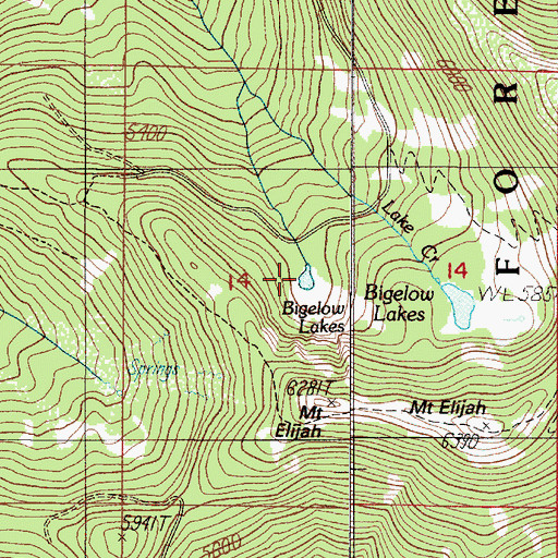 Topographic Map of Bigelow Lakes, OR