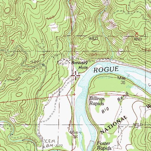 Topographic Map of Billings Creek, OR