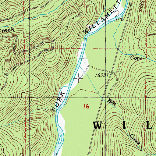 Topographic Map of Bills Creek, OR