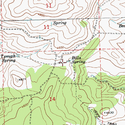 Topographic Map of Bills Spring, OR
