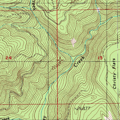 Topographic Map of Billy Creek, OR