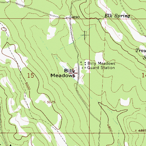 Topographic Map of Billy Meadows, OR