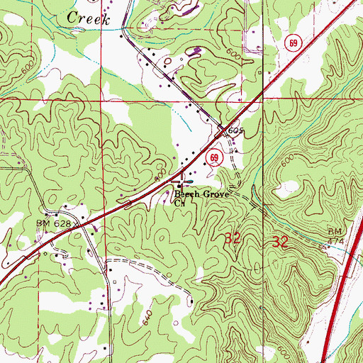 Topographic Map of Beech Grove Baptist Church, AL