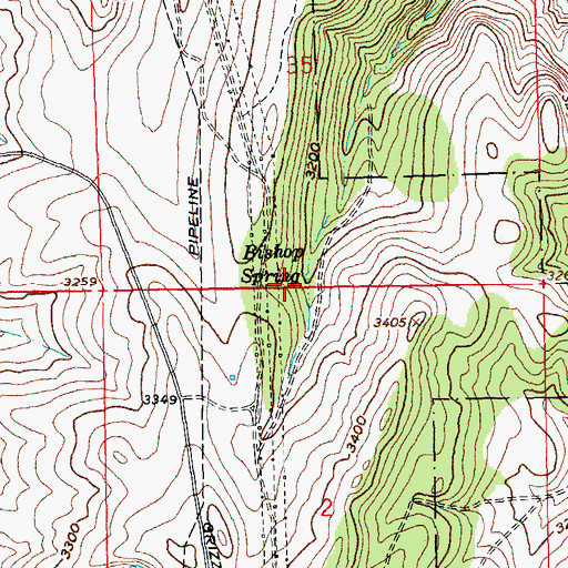 Topographic Map of Bishop Spring, OR