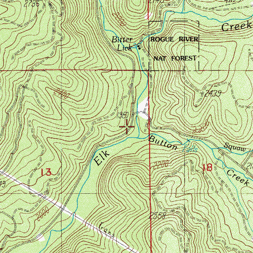 Topographic Map of Bitter Lick Creek, OR
