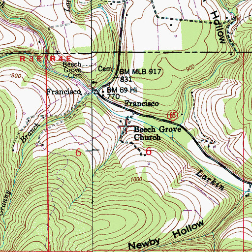 Topographic Map of Beech Grove Church, AL