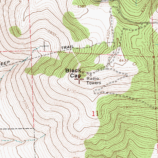 Topographic Map of Black Cap, OR
