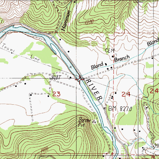 Topographic Map of Bland Branch, OR