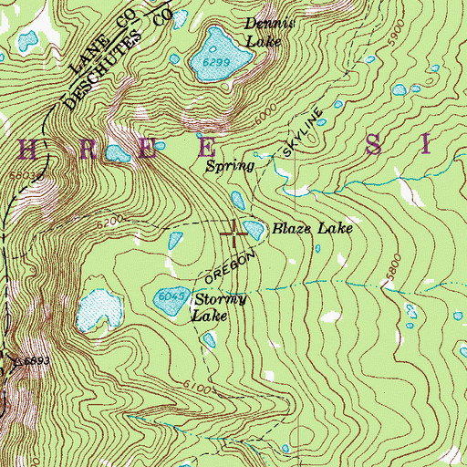 Topographic Map of Blaze Lake, OR