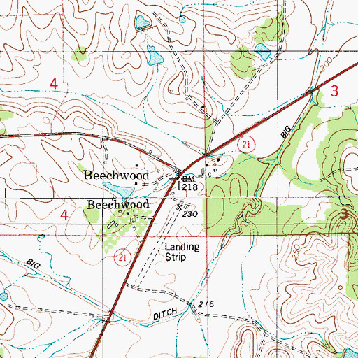 Topographic Map of Beechwood, AL