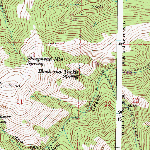 Topographic Map of Block and Tackle Spring, OR