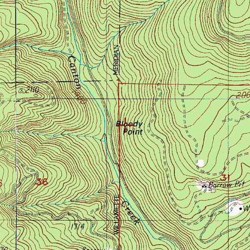 Topographic Map of Bloody Point, OR