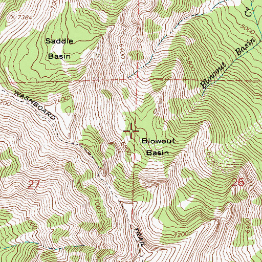 Topographic Map of Blowout Basin, OR