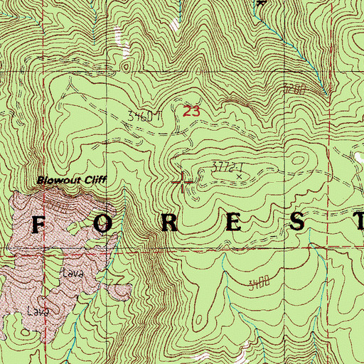 Topographic Map of Blowout Cliff, OR