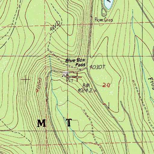 Topographic Map of Blue Box Pass, OR
