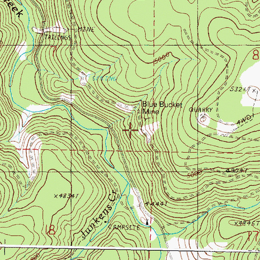 Topographic Map of Blue Bucket Mine, OR