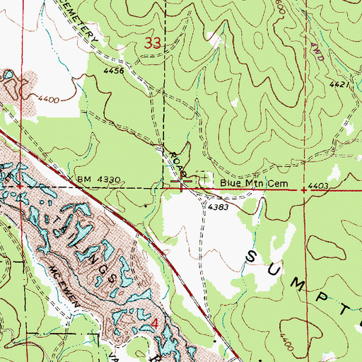 Topographic Map of Blue Mountain Cemetery, OR