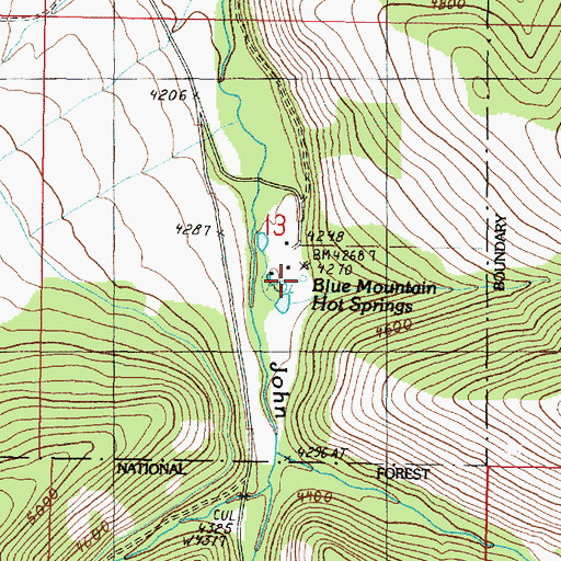 Topographic Map of Blue Mountain Hot Springs, OR