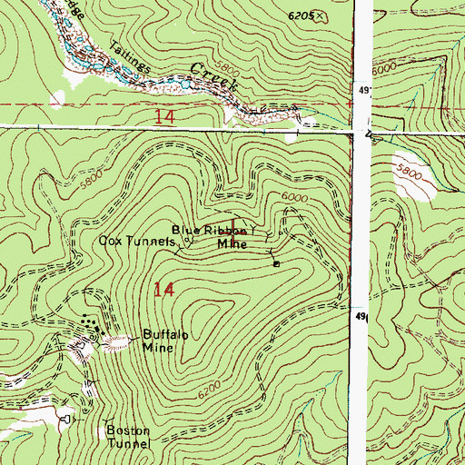 Topographic Map of Blue Ribbon Mine, OR