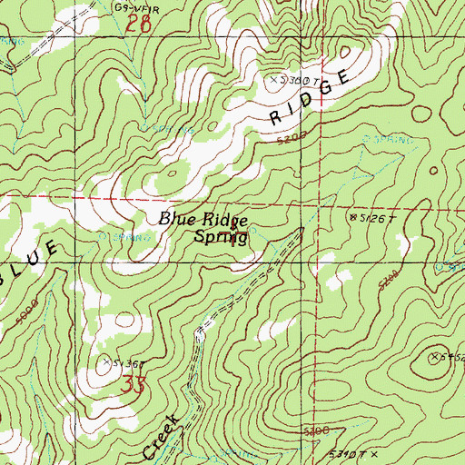 Topographic Map of Blue Ridge Spring, OR