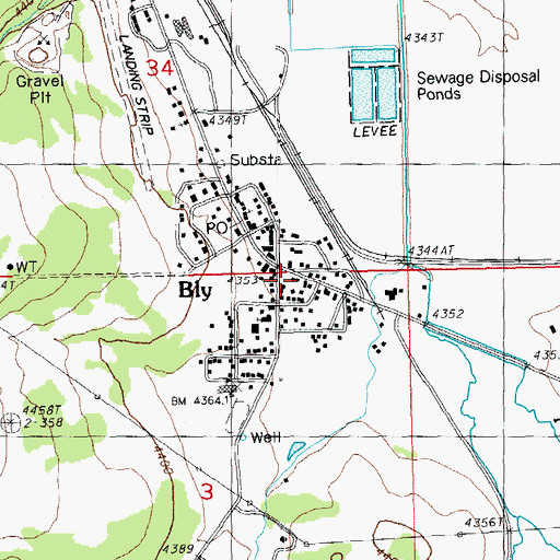 Topographic Map of Bly, OR