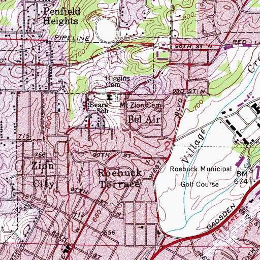 Topographic Map of Bel Air, AL