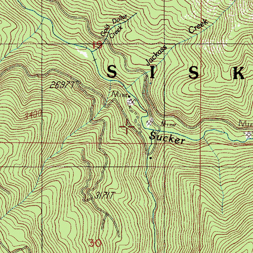 Topographic Map of Bolan Creek Mine, OR