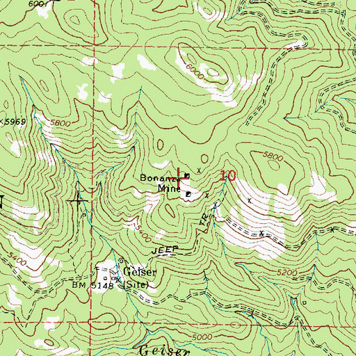 Topographic Map of Bonanza Mine, OR
