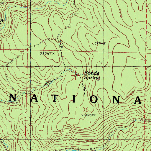 Topographic Map of Bonde Spring, OR