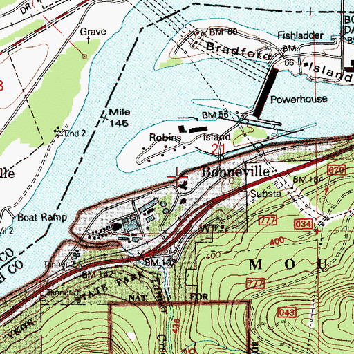 Topographic Map of Bonneville, OR