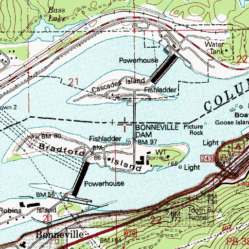 Topographic Map of Bonneville Dam, OR