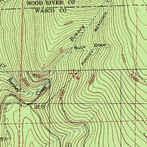Topographic Map of Bonney Meadows Trail, OR