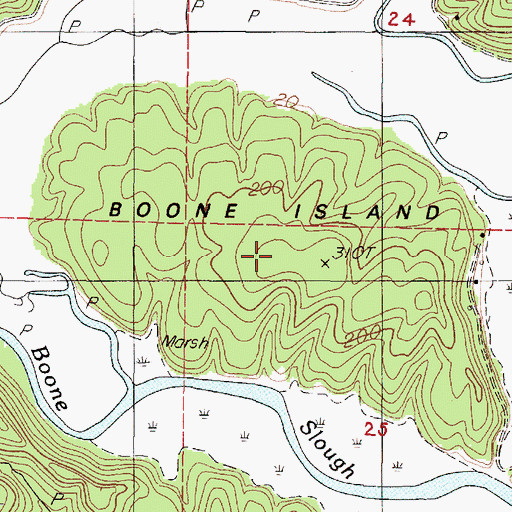 Topographic Map of Boone Island, OR