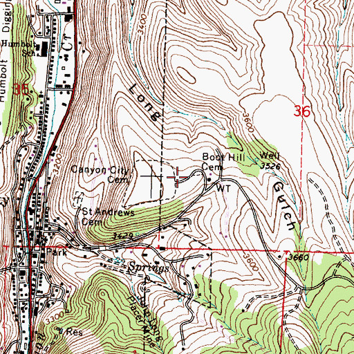 Topographic Map of Boot Hill Cemetery, OR