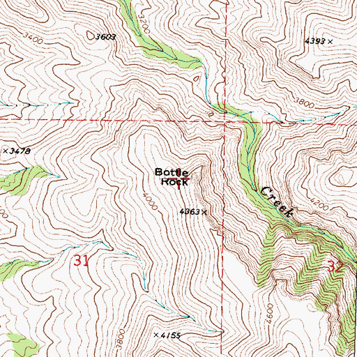 Topographic Map of Bottle Rock, OR