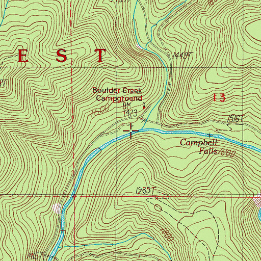 Topographic Map of Boulder Creek, OR