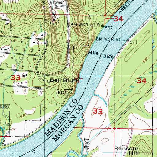 Topographic Map of Bell Bluff, AL