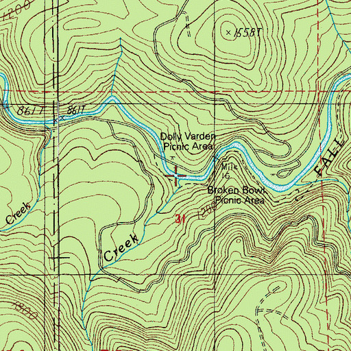 Topographic Map of Boundary Creek, OR