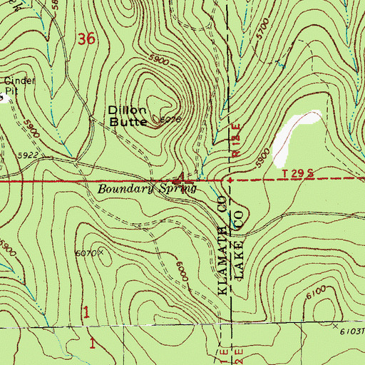 Topographic Map of Boundary Spring, OR