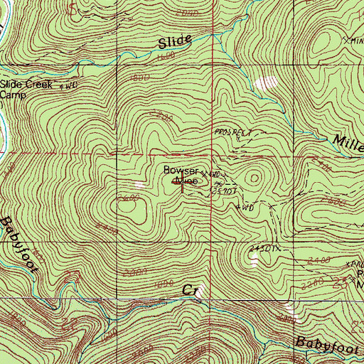 Topographic Map of Bowser Mine, OR