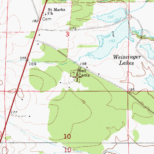 Topographic Map of Bell Cemeteries, AL