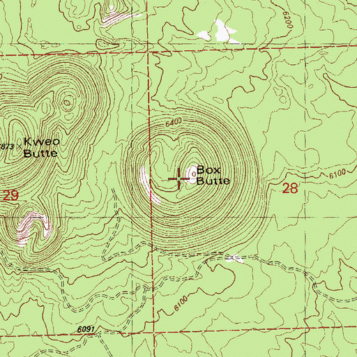 Topographic Map of Box Butte, OR