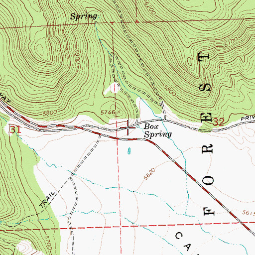 Topographic Map of Box Spring, OR