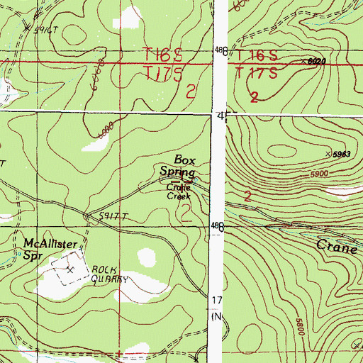 Topographic Map of Box Spring, OR