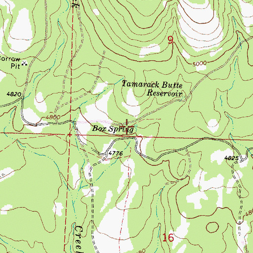 Topographic Map of Box Spring, OR