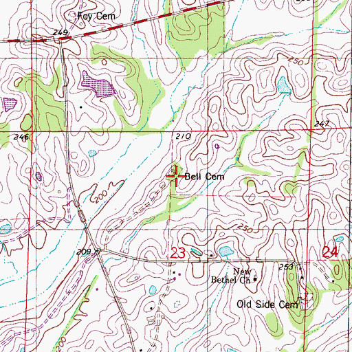 Topographic Map of Bell Cemetery, AL