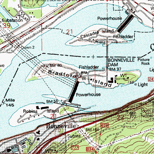 Topographic Map of Bradford Island, OR